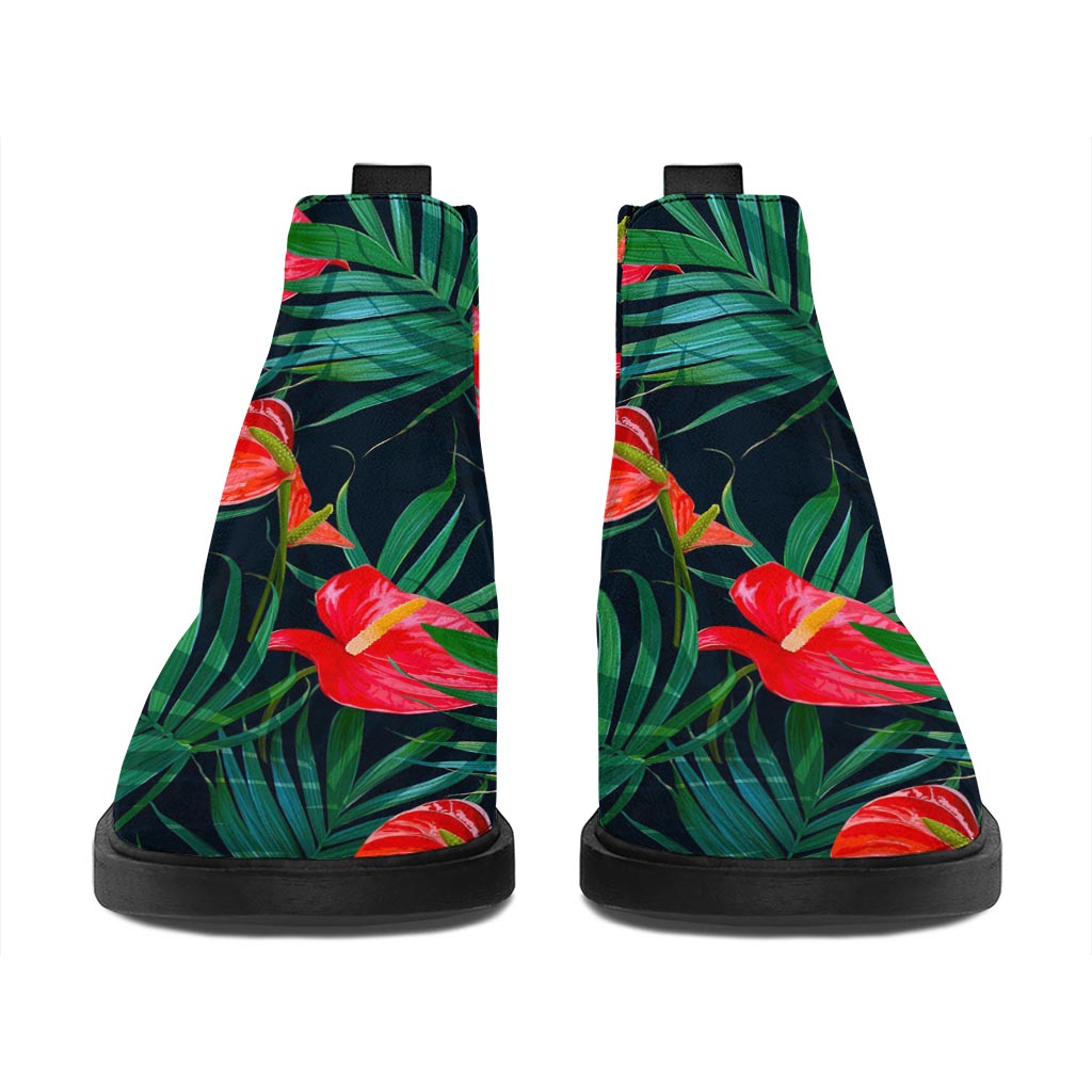 Hawaiian Tropical Flowers Pattern Print Flat Ankle Boots