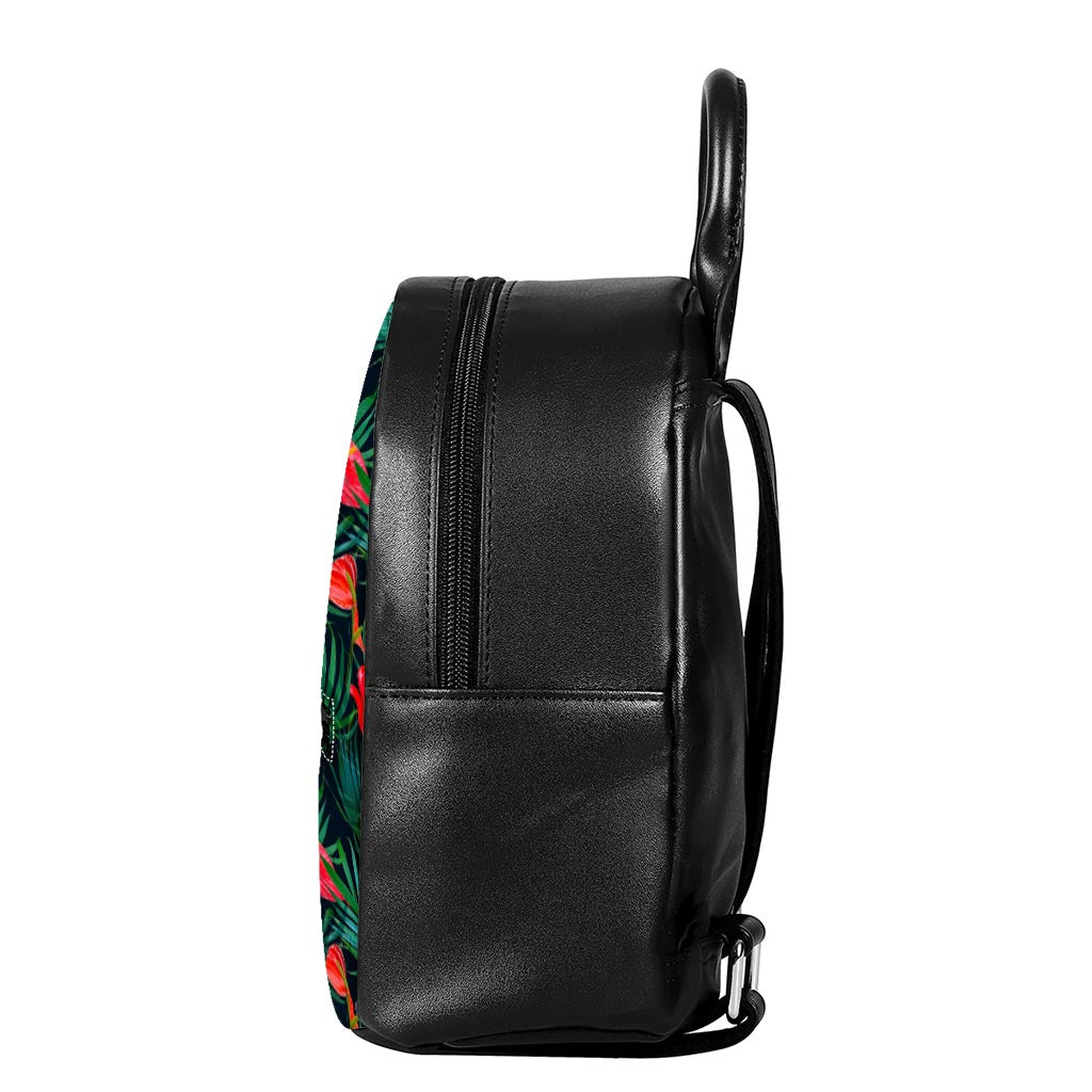 Hawaiian Tropical Flowers Pattern Print Leather Backpack