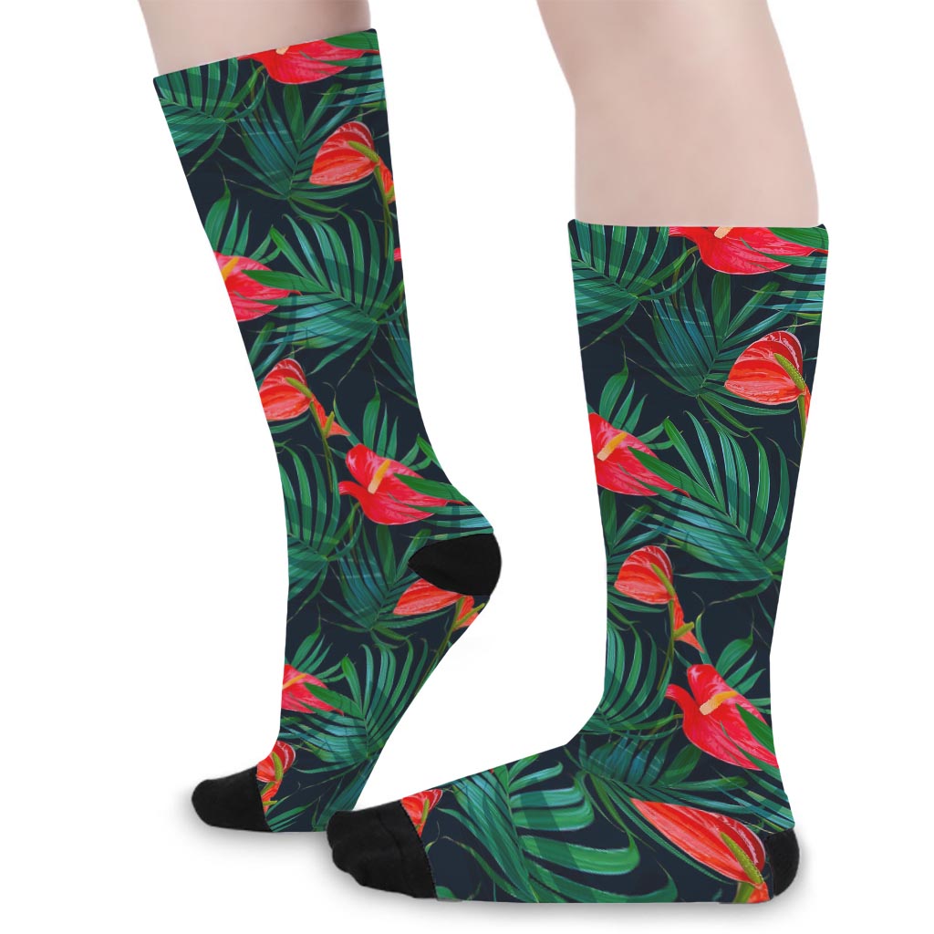 Hawaiian Tropical Flowers Pattern Print Long Socks