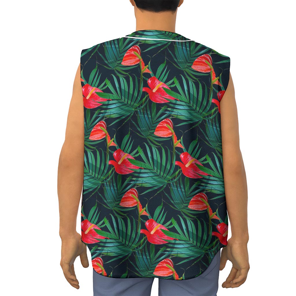 Hawaiian Tropical Flowers Pattern Print Sleeveless Baseball Jersey