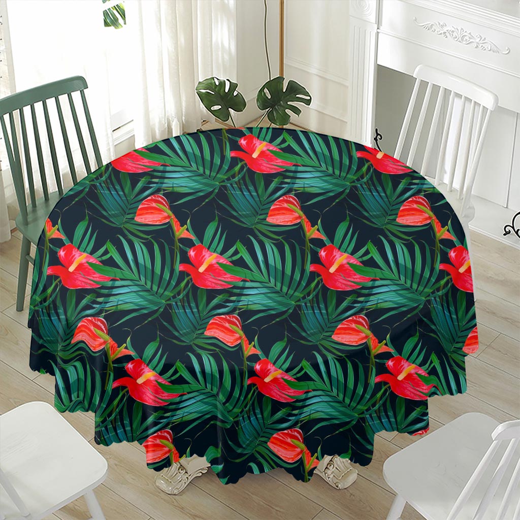 Hawaiian Tropical Flowers Pattern Print Waterproof Round Tablecloth