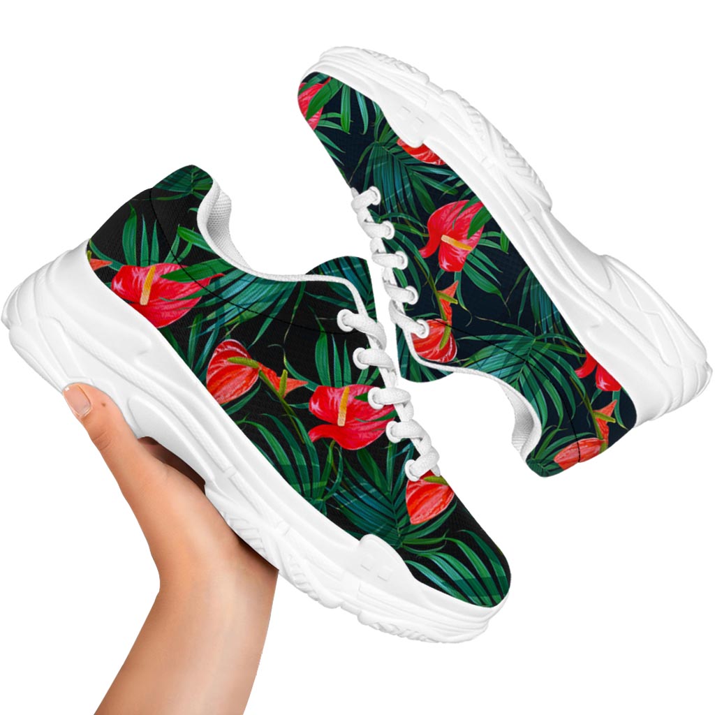 Hawaiian Tropical Flowers Pattern Print White Chunky Shoes