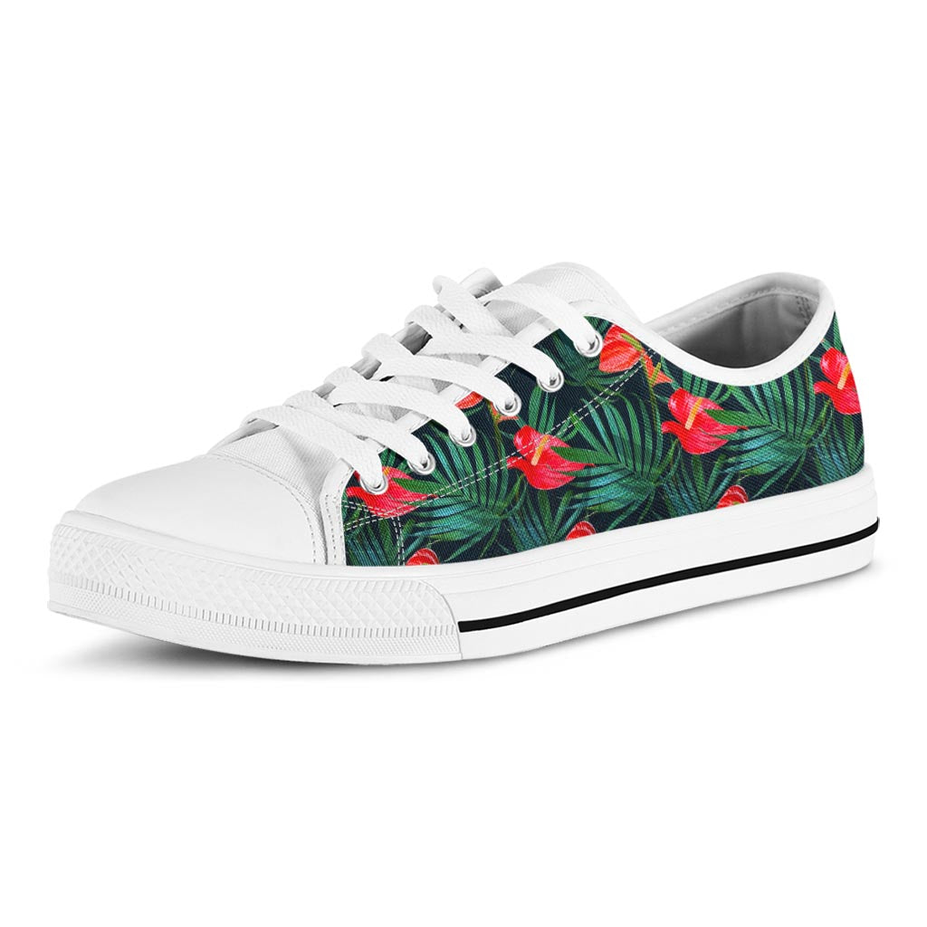 Hawaiian Tropical Flowers Pattern Print White Low Top Sneakers