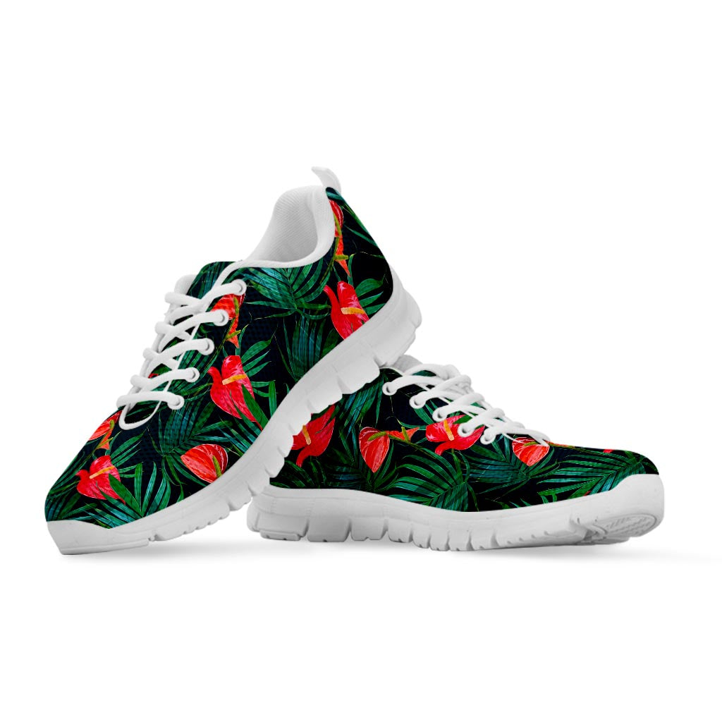 Hawaiian Tropical Flowers Pattern Print White Running Shoes