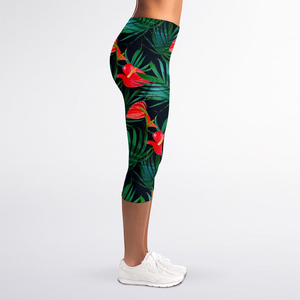 Hawaiian Tropical Flowers Pattern Print Women's Capri Leggings