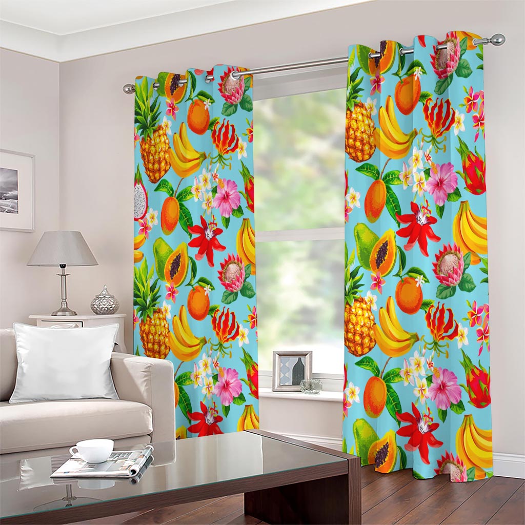 Hawaiian Tropical Fruits Pattern Print Extra Wide Grommet Curtains