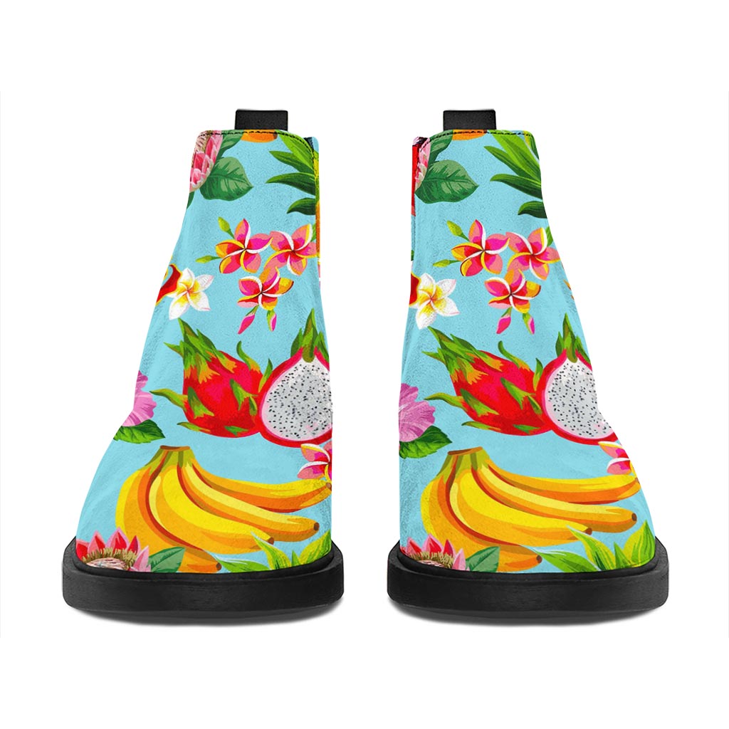 Hawaiian Tropical Fruits Pattern Print Flat Ankle Boots