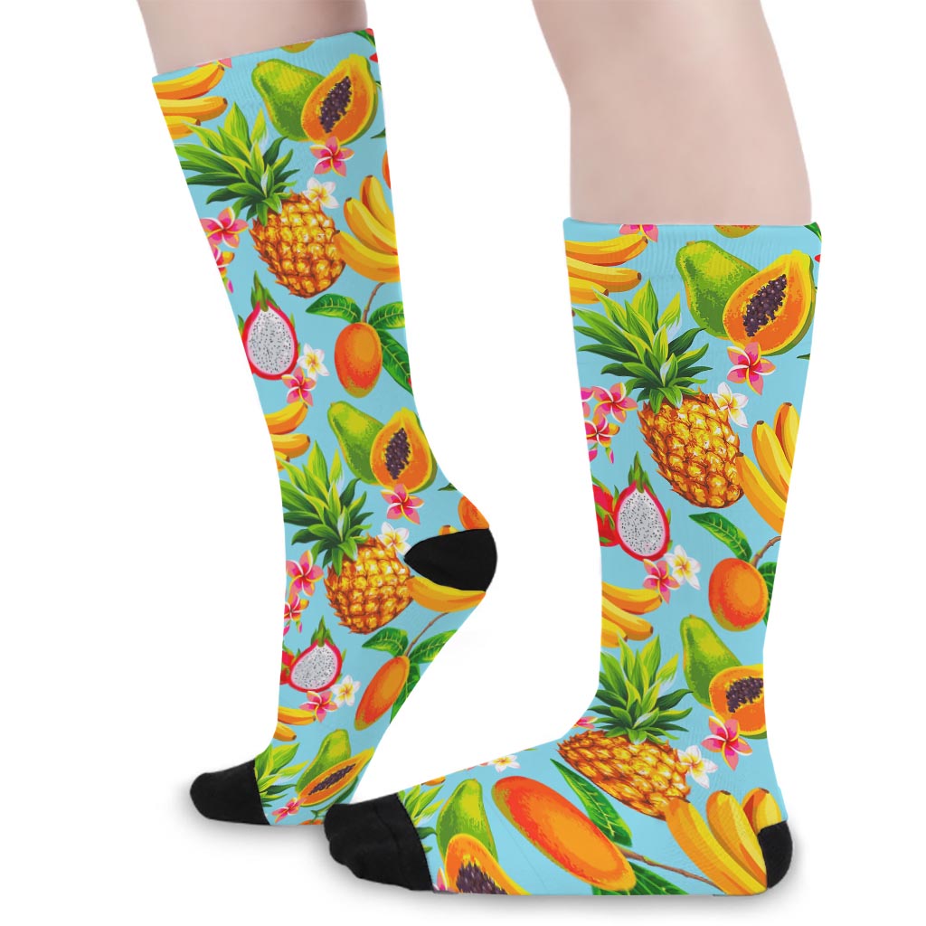 Hawaiian Tropical Fruits Pattern Print Long Socks