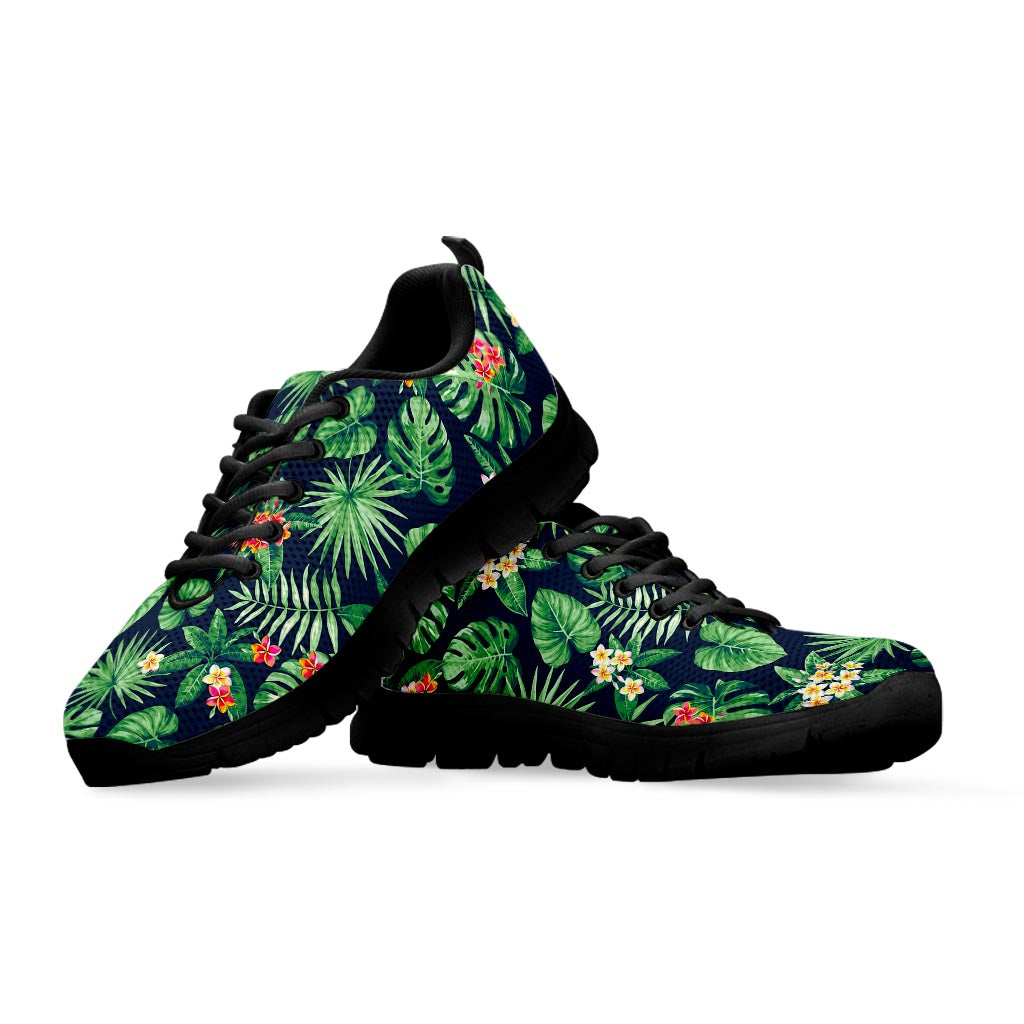 Hawaiian Tropical Leaves Pattern Print Black Running Shoes