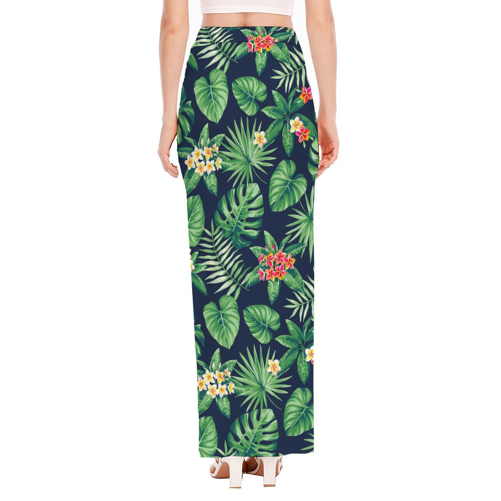 Hawaiian Tropical Leaves Pattern Print High Slit Maxi Skirt