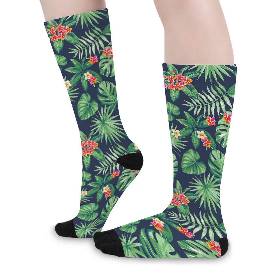 Hawaiian Tropical Leaves Pattern Print Long Socks