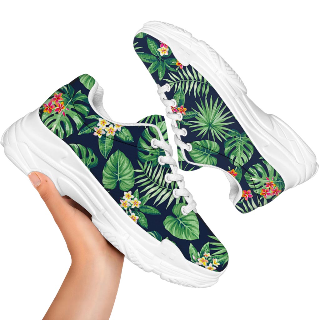 Hawaiian Tropical Leaves Pattern Print White Chunky Shoes