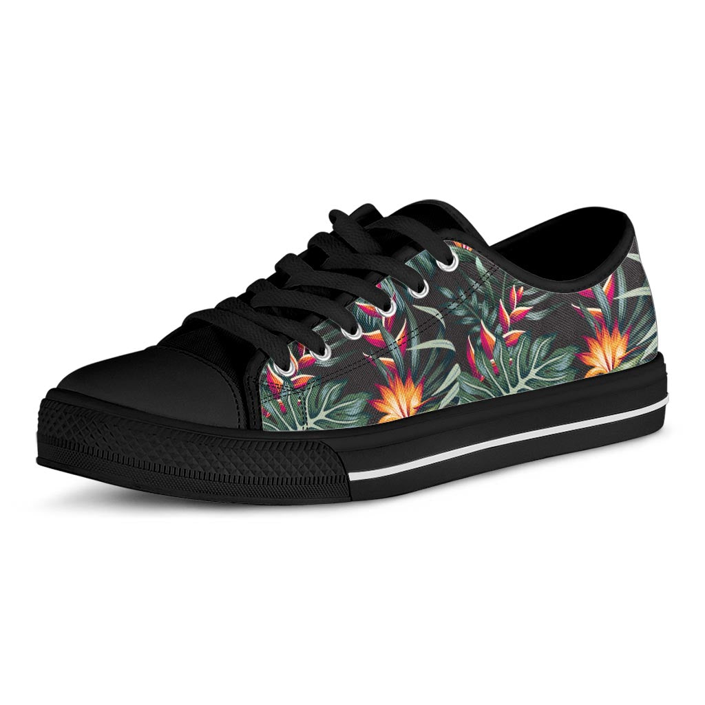 Hawaiian Tropical Plants Pattern Print Black Low Top Sneakers
