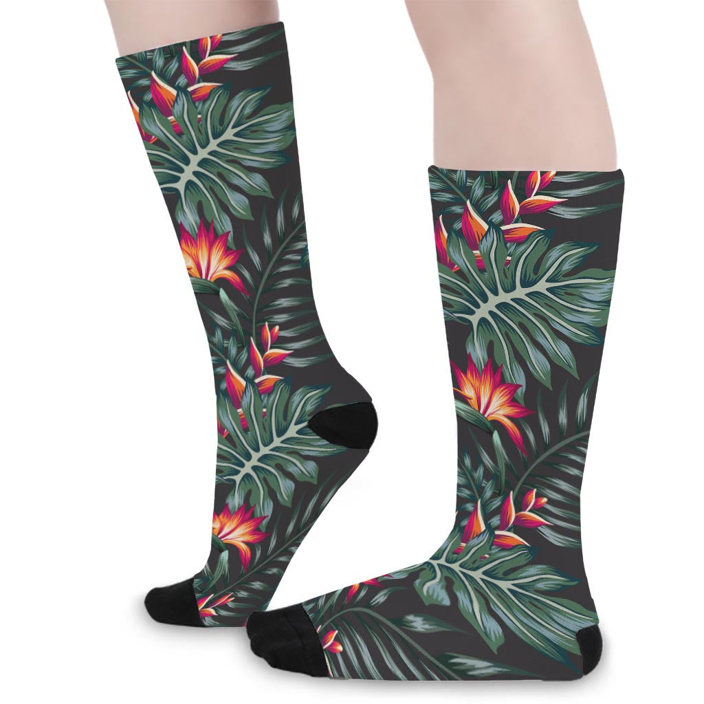 Hawaiian Tropical Plants Pattern Print Long Socks