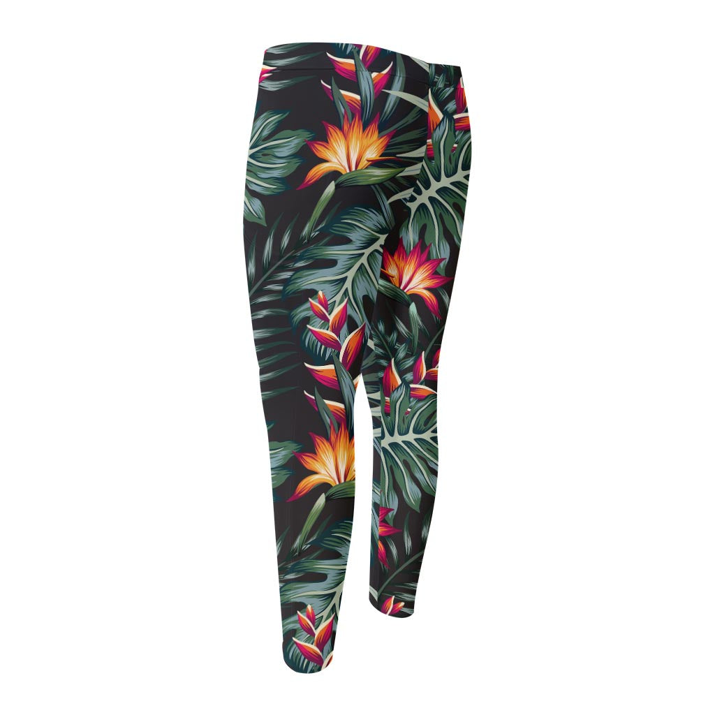Hawaiian Tropical Plants Pattern Print Men's Compression Pants