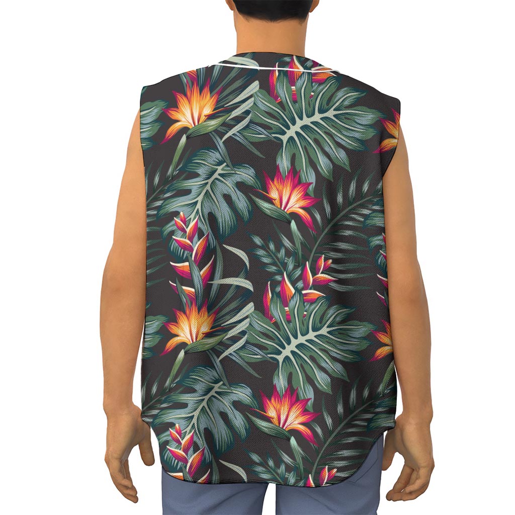 Hawaiian Tropical Plants Pattern Print Sleeveless Baseball Jersey