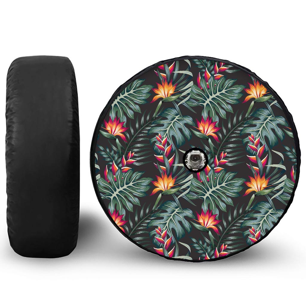 Hawaiian Tropical Plants Pattern Print Tire Cover With Camera Hole