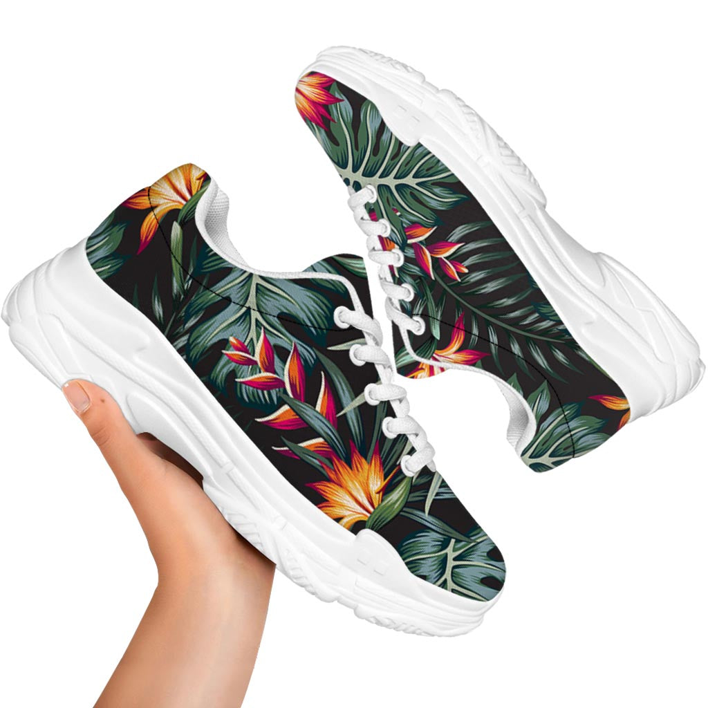 Hawaiian Tropical Plants Pattern Print White Chunky Shoes