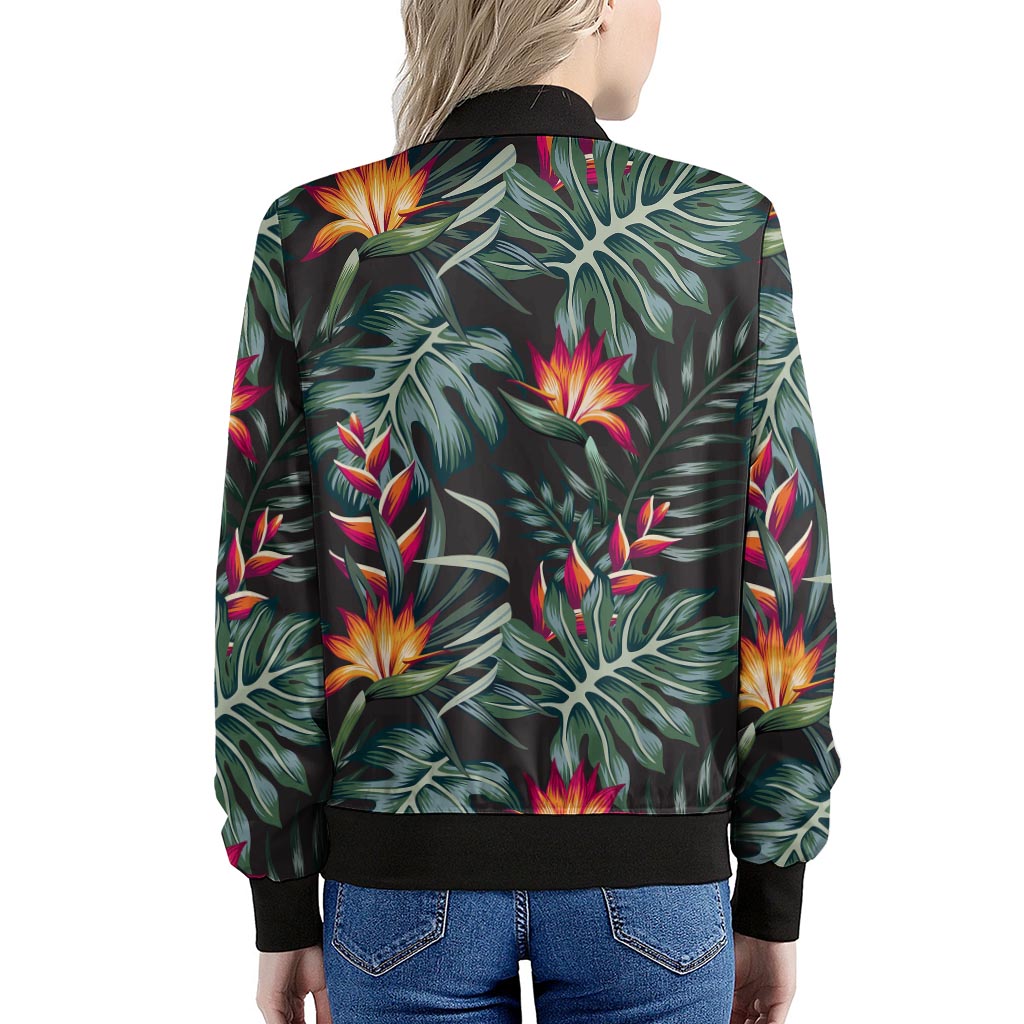 Hawaiian Tropical Plants Pattern Print Women's Bomber Jacket