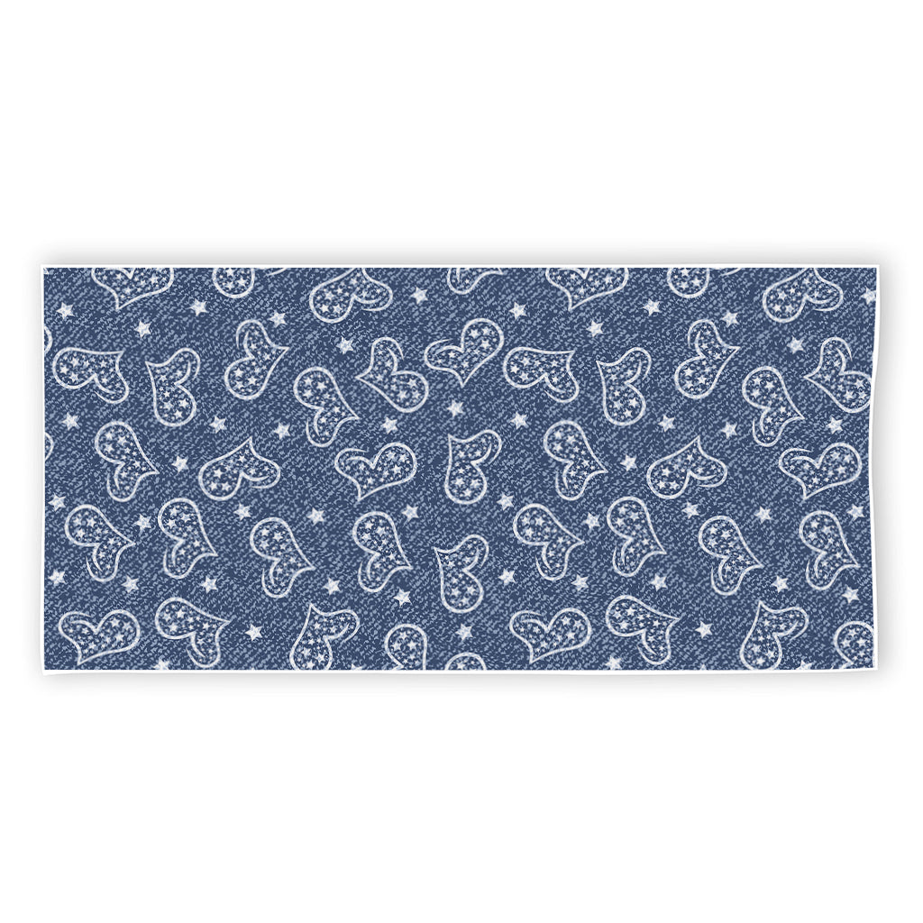 Heart And Star Denim Jeans Pattern Print Beach Towel