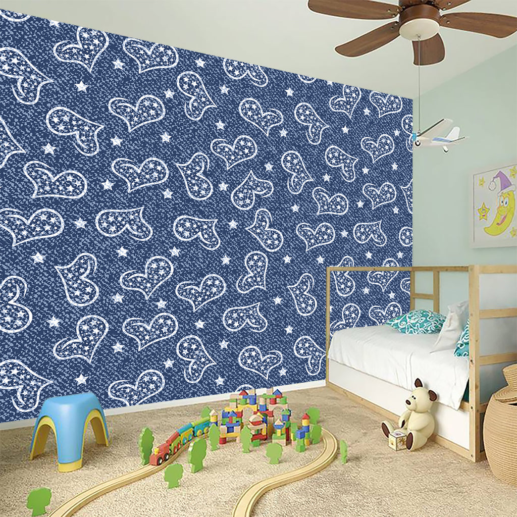 Heart And Star Denim Jeans Pattern Print Wall Sticker