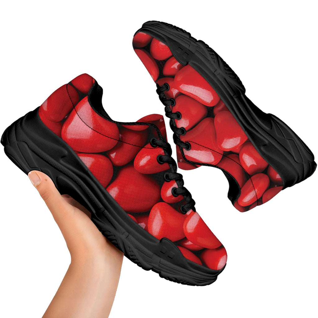 Heart Chocolate Candy Print Black Chunky Shoes