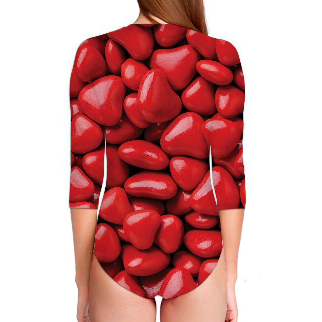 Heart Chocolate Candy Print Long Sleeve Swimsuit