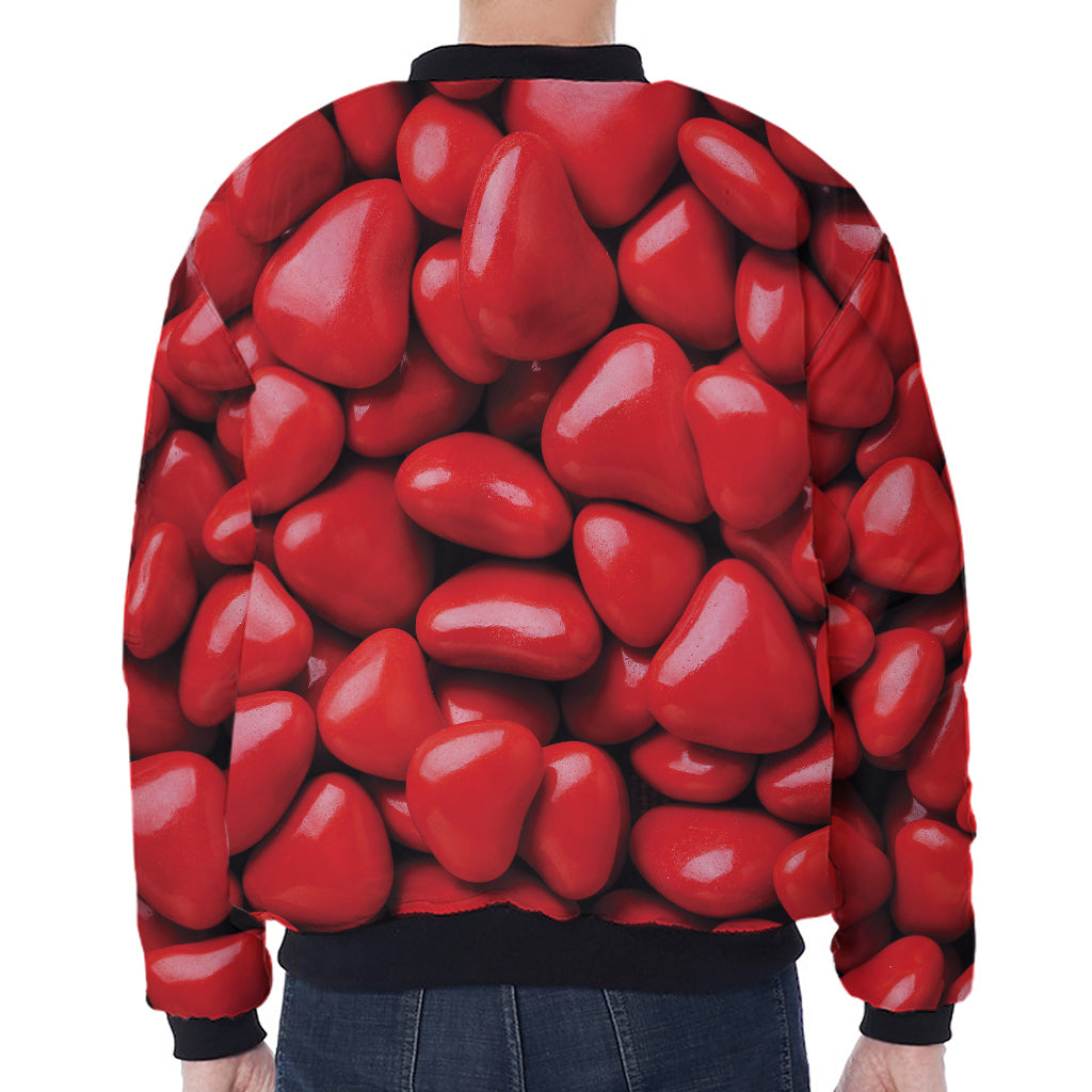 Heart Chocolate Candy Print Zip Sleeve Bomber Jacket