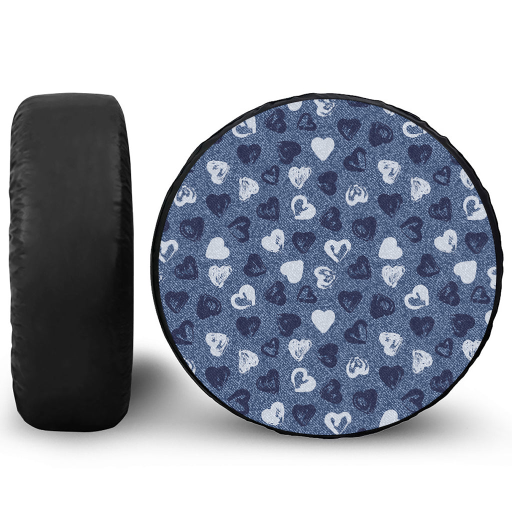 Heart Denim Jeans Pattern Print Leather Spare Tire Cover