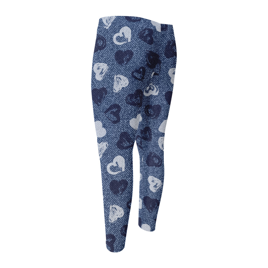 Heart Denim Jeans Pattern Print Men's Compression Pants