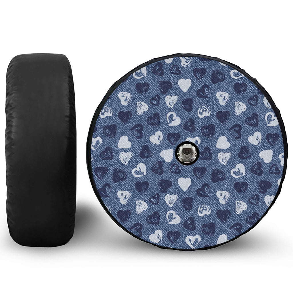 Heart Denim Jeans Pattern Print Tire Cover With Camera Hole