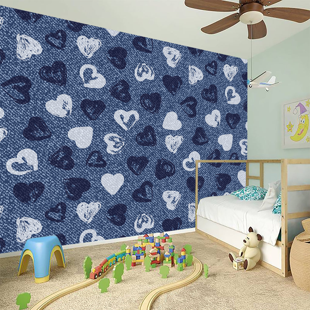 Heart Denim Jeans Pattern Print Wall Sticker