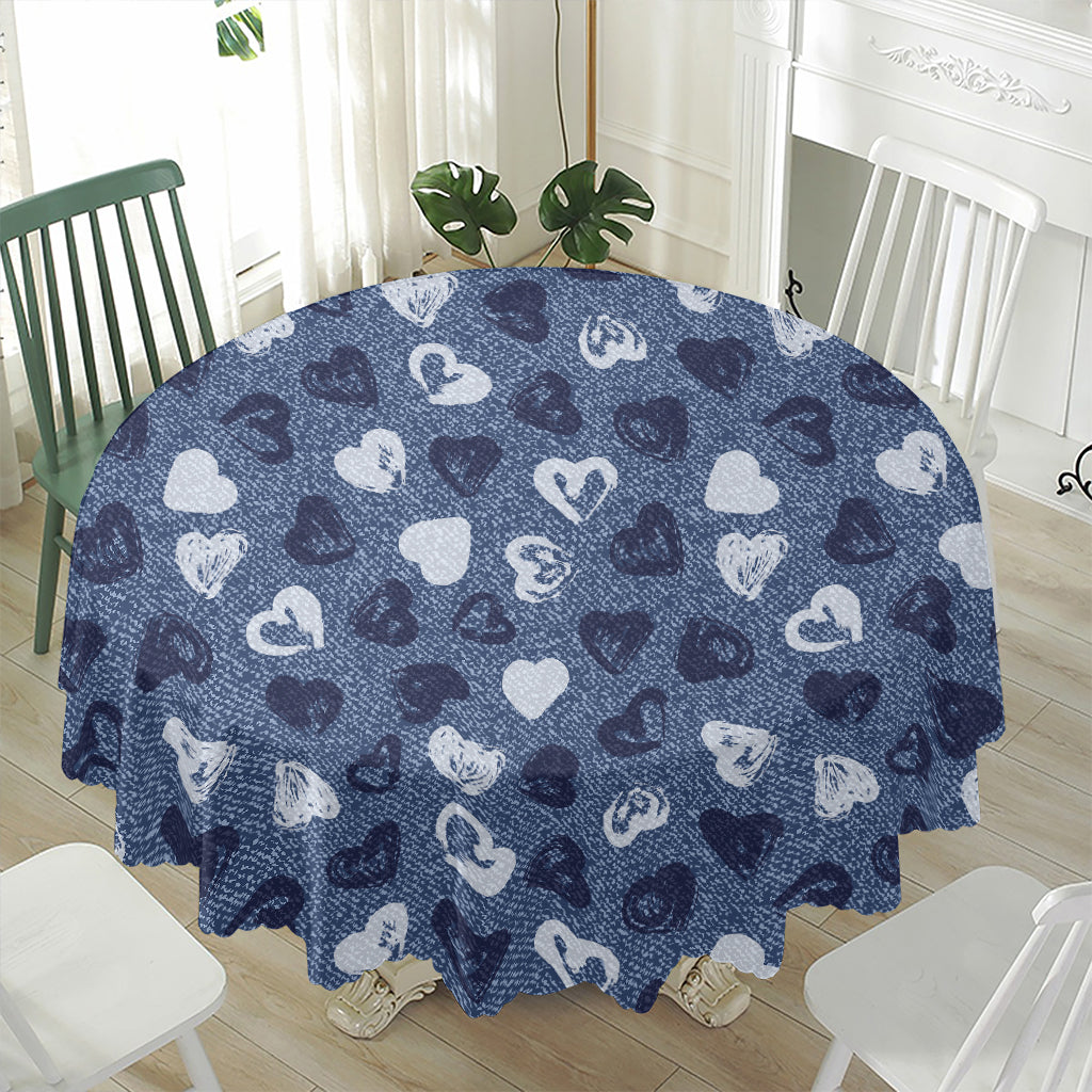 Heart Denim Jeans Pattern Print Waterproof Round Tablecloth