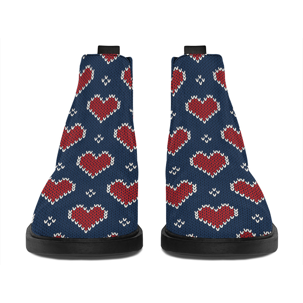 Heart Knitted Pattern Print Flat Ankle Boots