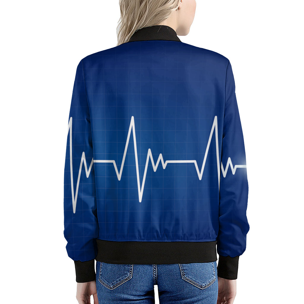 Heartbeat Cardiogram Print Women's Bomber Jacket