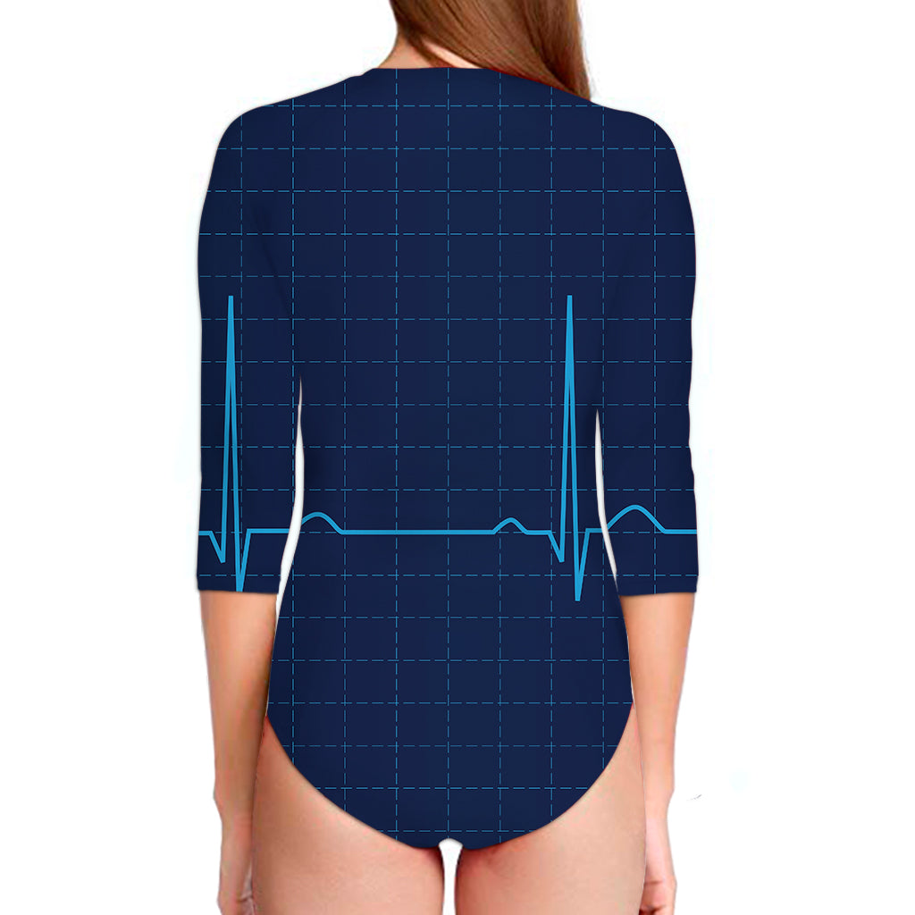 Heartbeat Electrocardiogram Print Long Sleeve Swimsuit