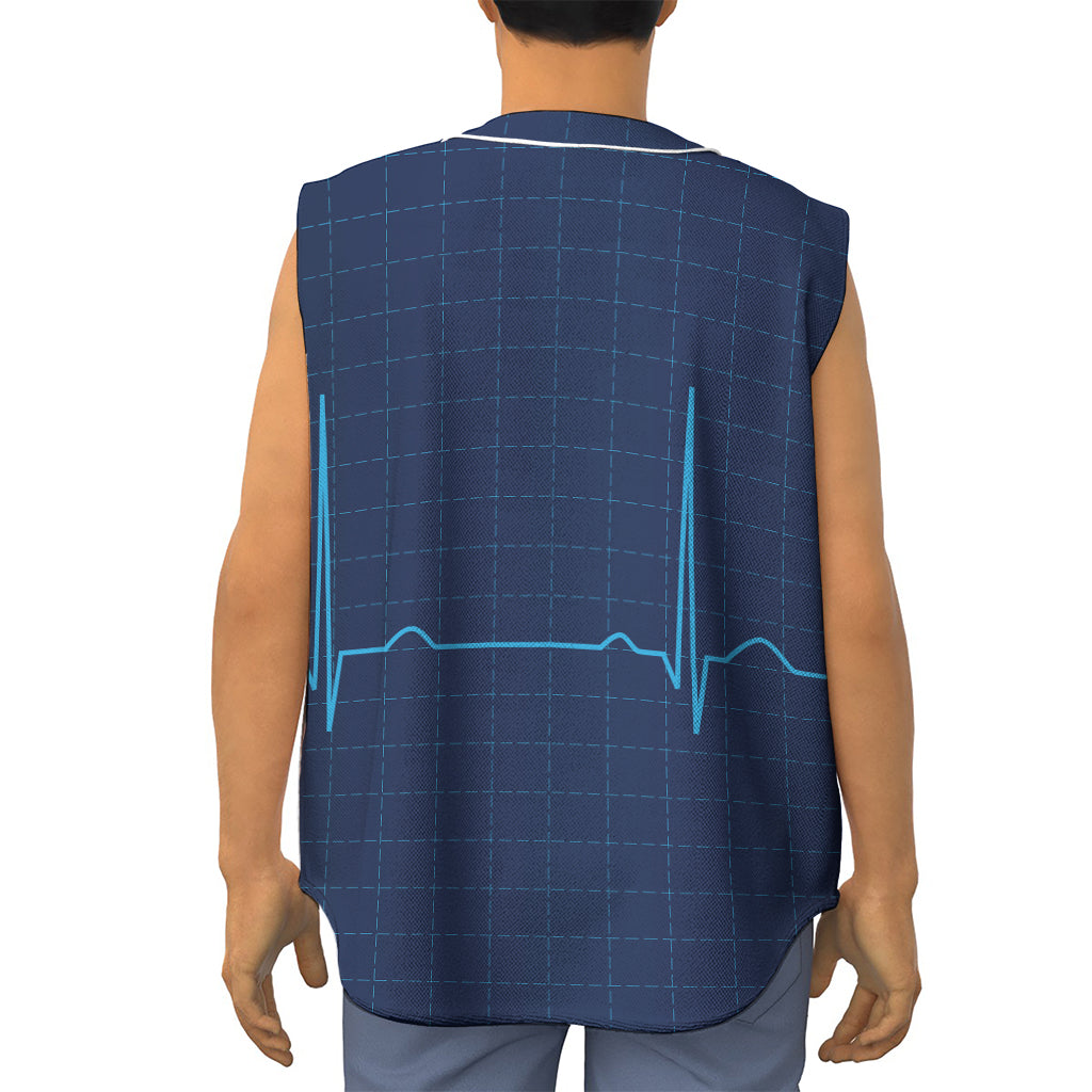 Heartbeat Electrocardiogram Print Sleeveless Baseball Jersey