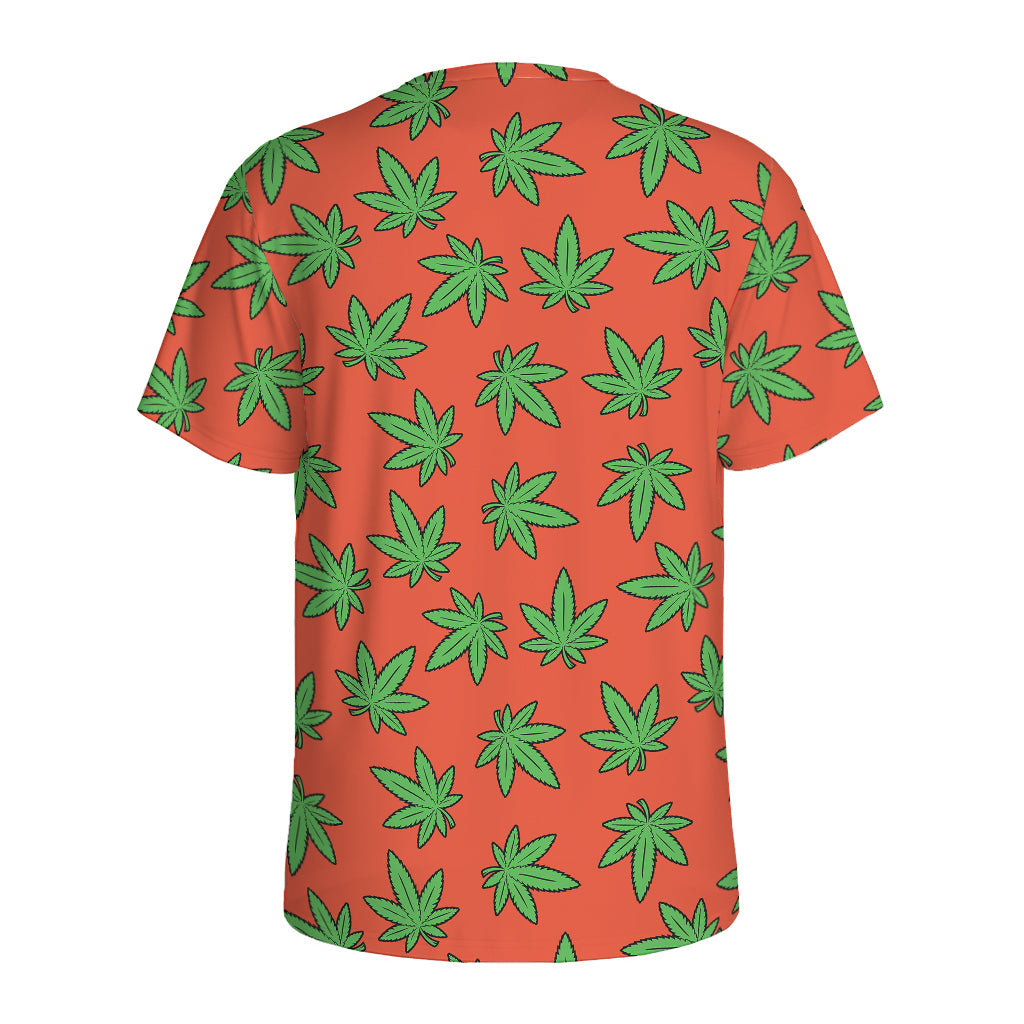 Hemp Leaf Pattern Print Men's Sports T-Shirt