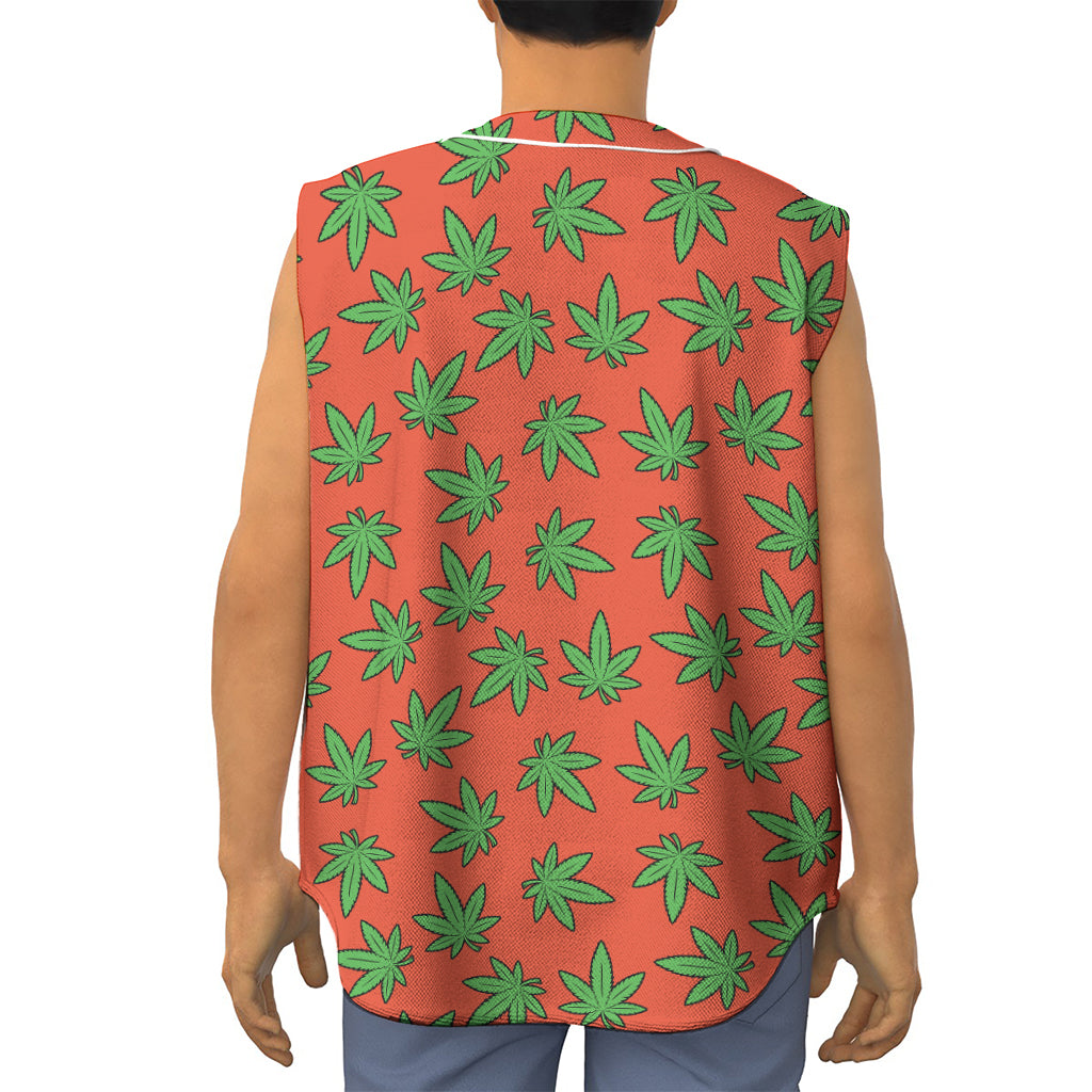 Hemp Leaf Pattern Print Sleeveless Baseball Jersey