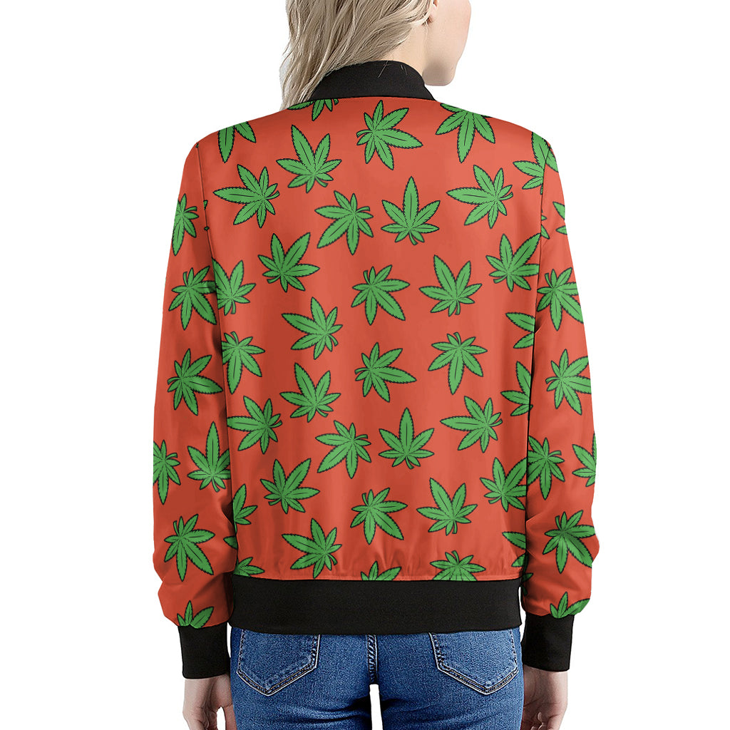 Hemp Leaf Pattern Print Women's Bomber Jacket
