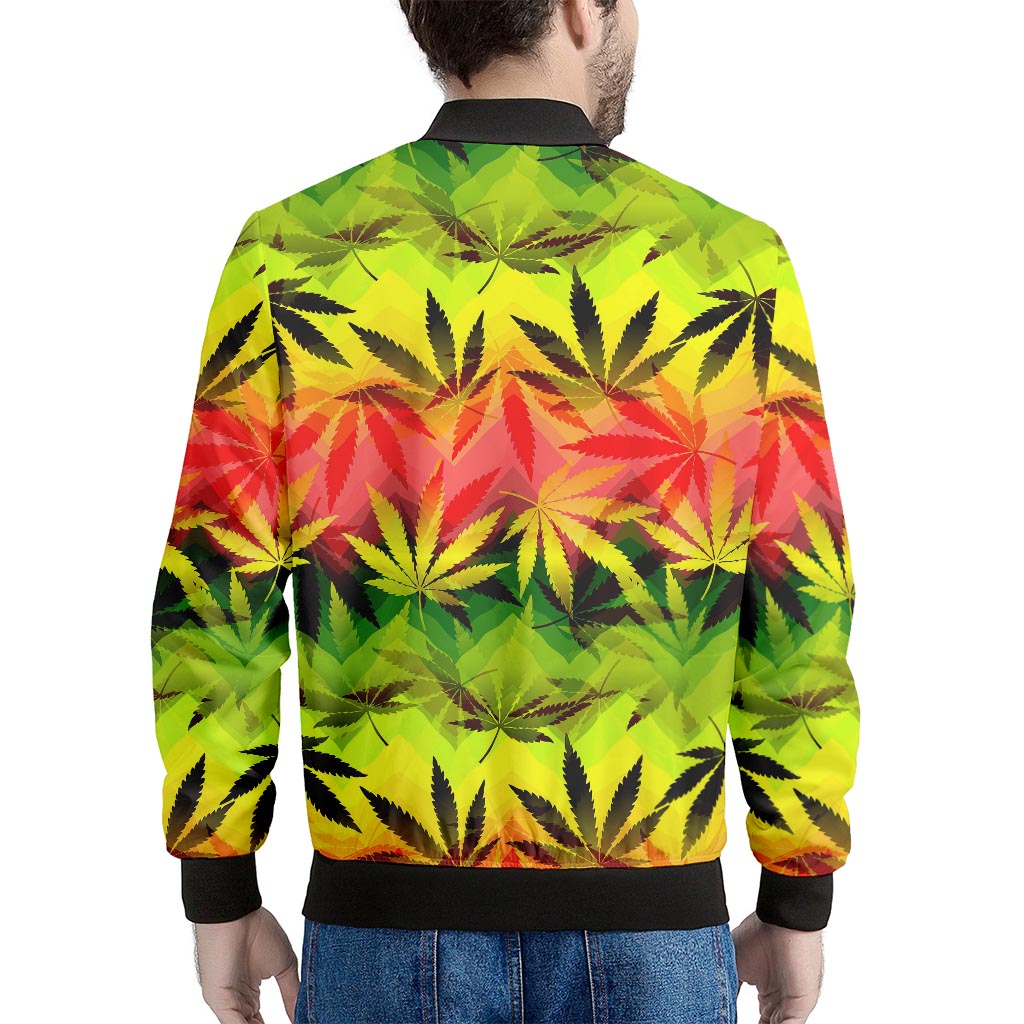 Hemp Leaf Reggae Pattern Print Men's Bomber Jacket