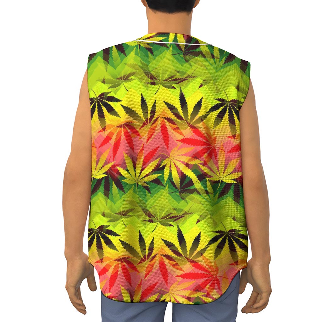 Hemp Leaf Reggae Pattern Print Sleeveless Baseball Jersey