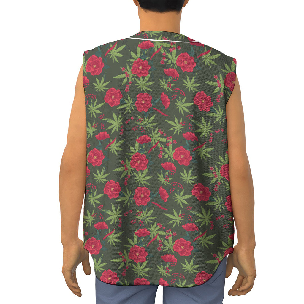 Hemp Leaves And Flowers Pattern Print Sleeveless Baseball Jersey