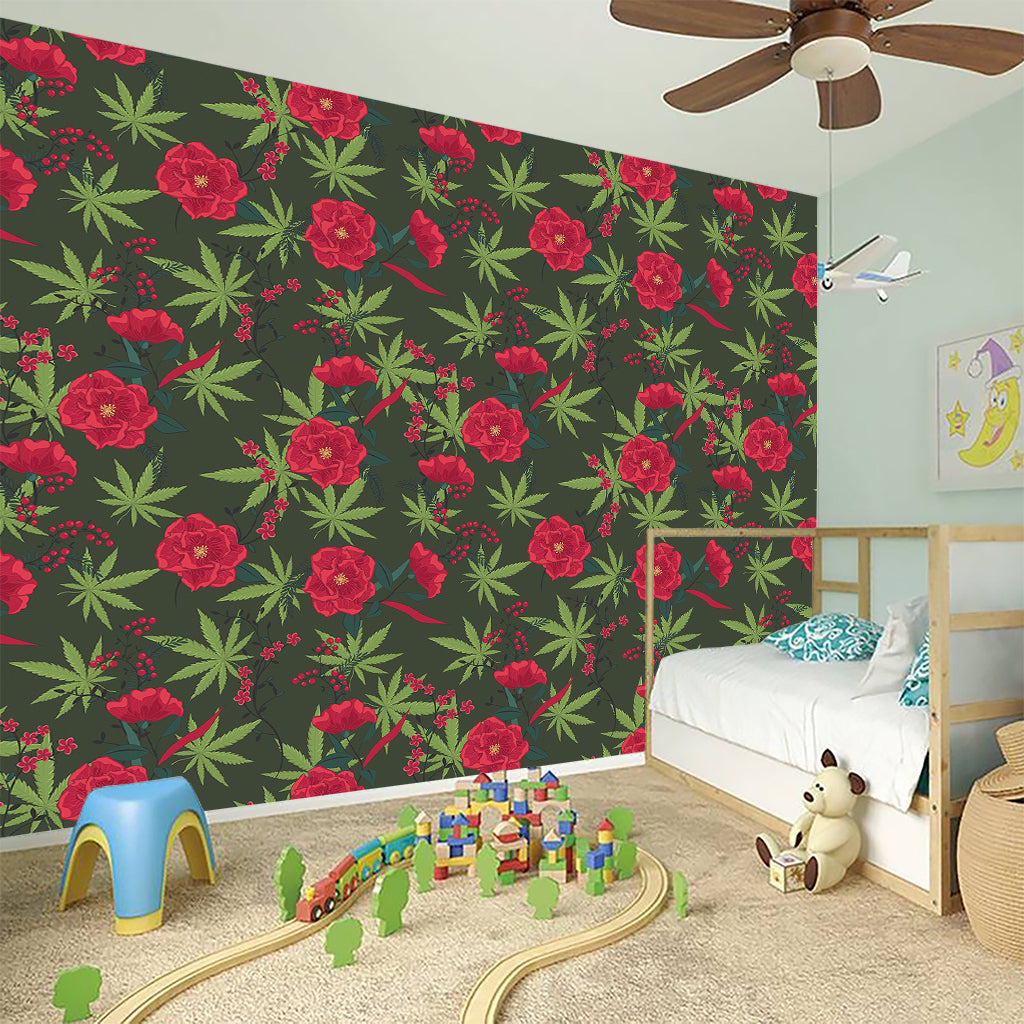 Hemp Leaves And Flowers Pattern Print Wall Sticker