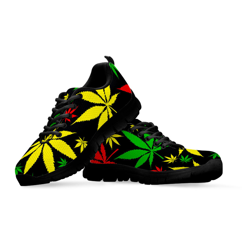 Hemp Leaves Reggae Pattern Print Black Running Shoes
