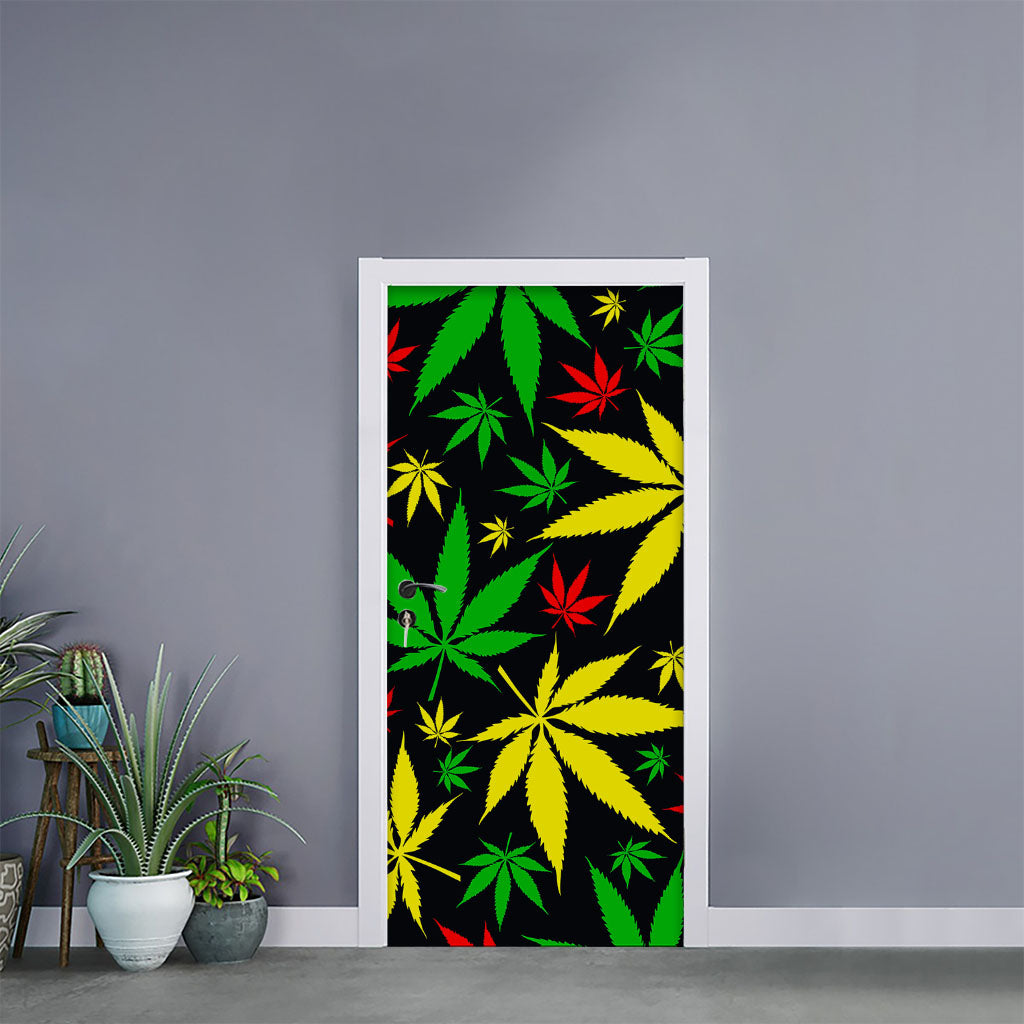 Hemp Leaves Reggae Pattern Print Door Sticker