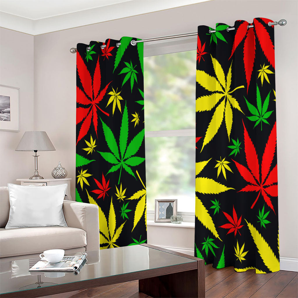 Hemp Leaves Reggae Pattern Print Extra Wide Grommet Curtains