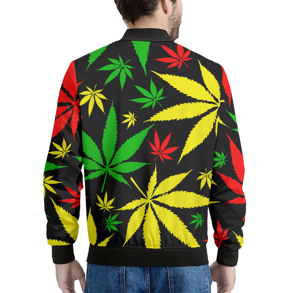 Hemp Leaves Reggae Pattern Print Men's Bomber Jacket
