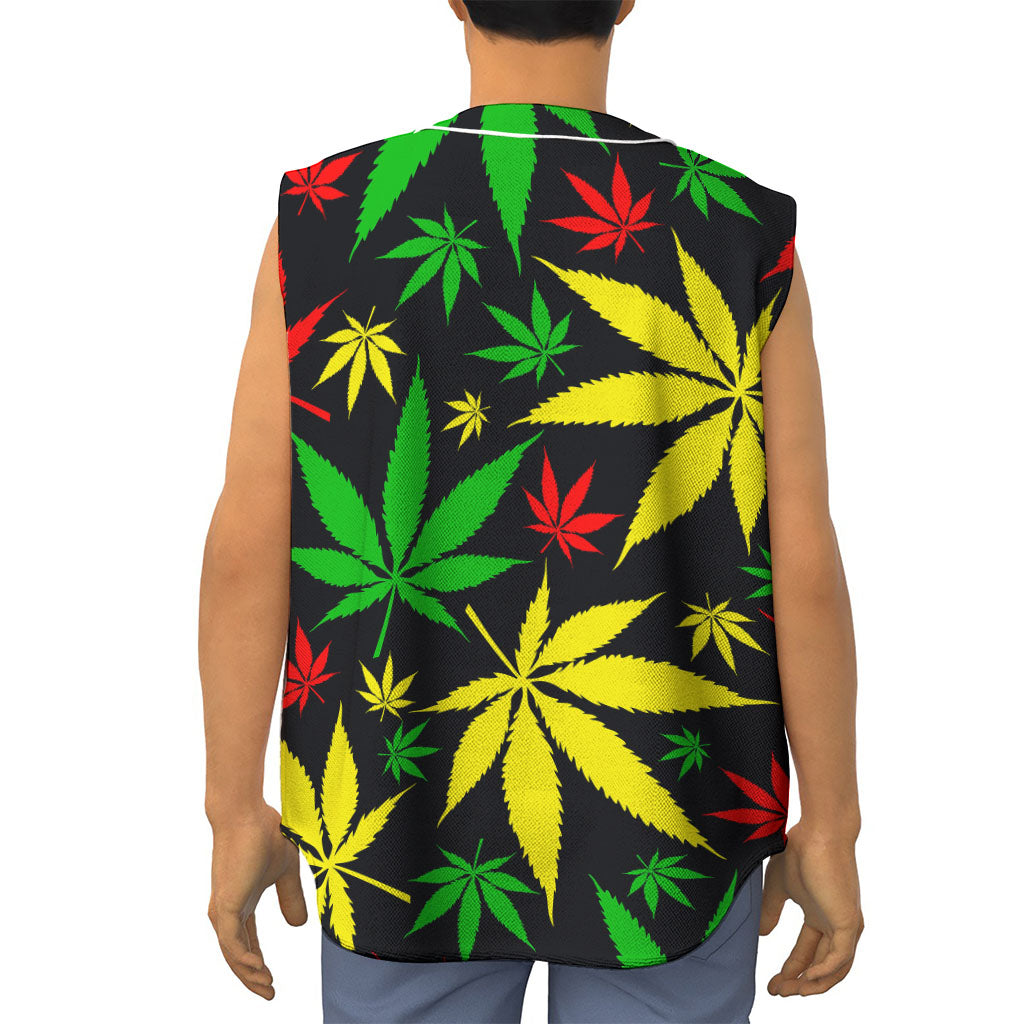 Hemp Leaves Reggae Pattern Print Sleeveless Baseball Jersey