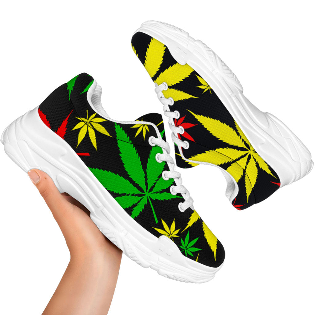 Hemp Leaves Reggae Pattern Print White Chunky Shoes